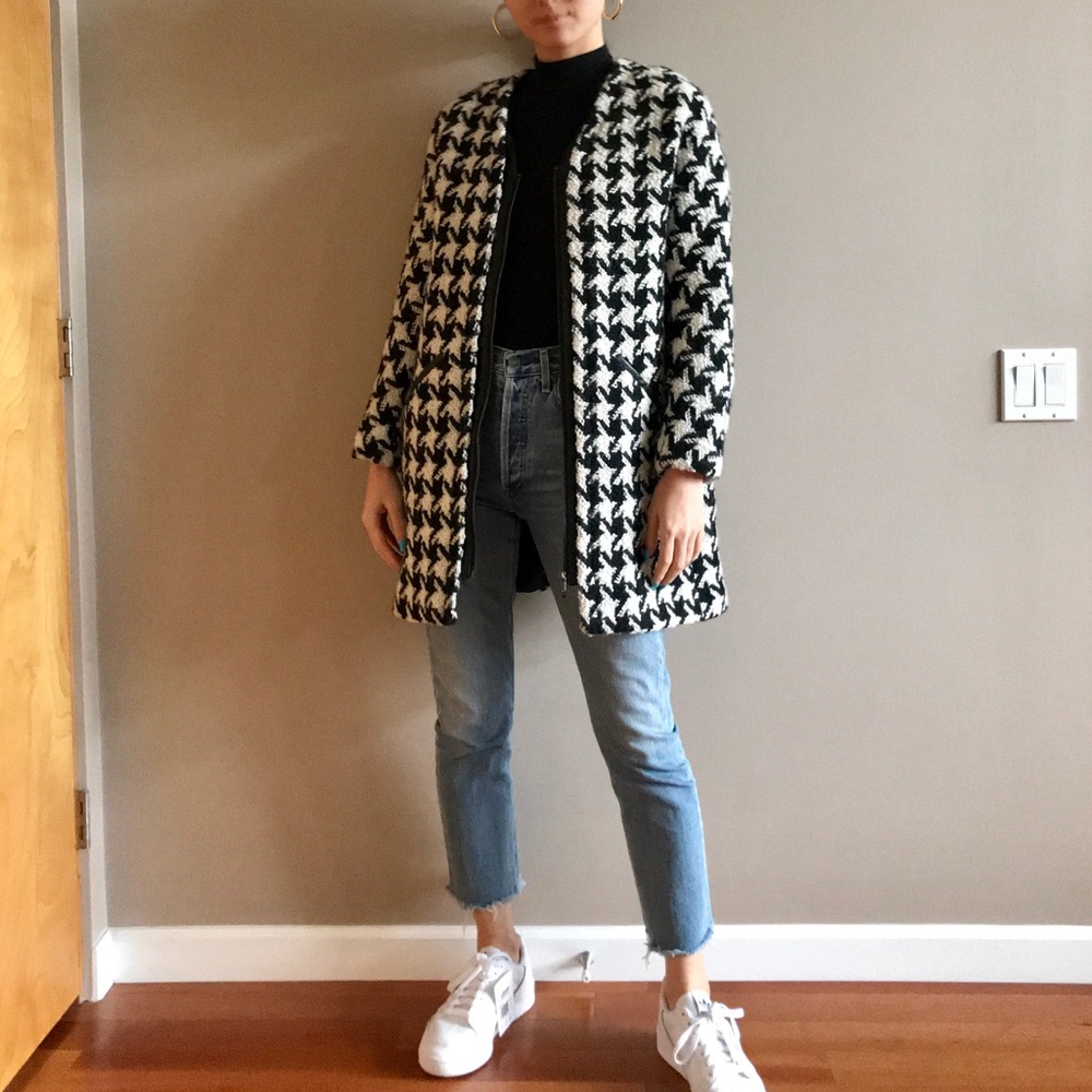 Zara houndstooth black white textured coat - Picture 2 of 5
